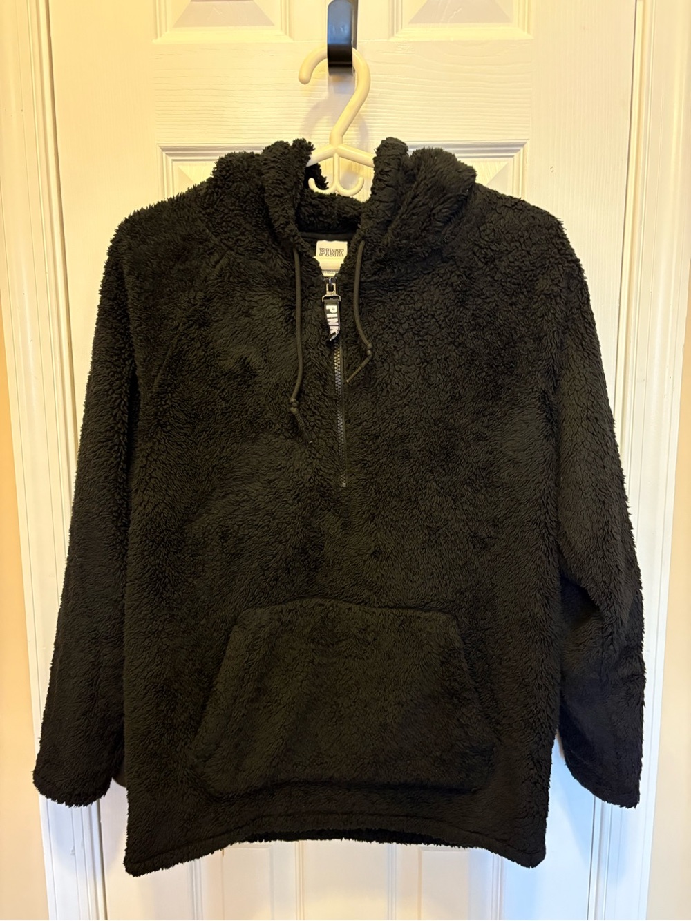 PINK Victoria's Secret Black Sherpa Half-Zip Hoodie